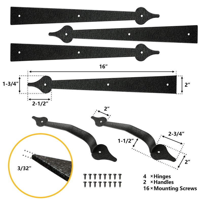 skysen Steel Garage Door Decorative Hinges Handles Accents Hardware kit Screw Mount,Black(tckls) - Image 3